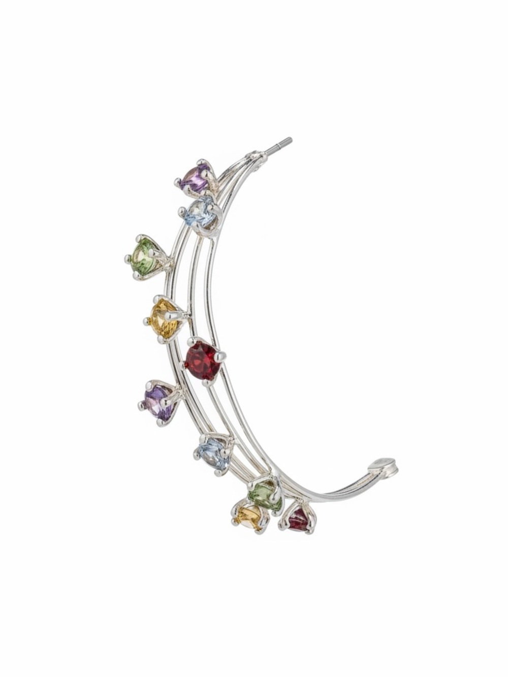 925 Multicolor Gemstone Crescent Hoop Earrings - Sterling Silver